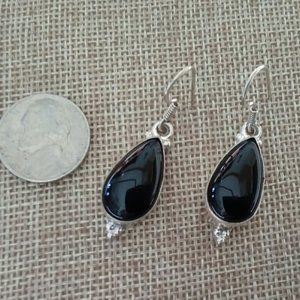 Silver & Black Agate Drop Earrings- New